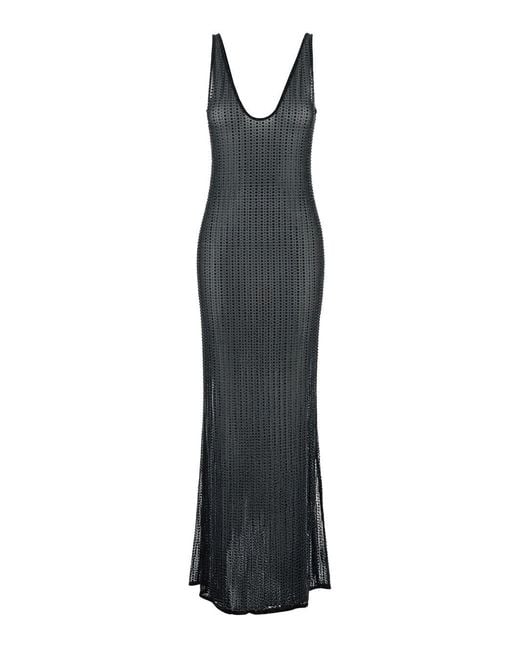 VENUJA Black 'Malibu' Dress With V Neck And All-Over Crystal Embellish