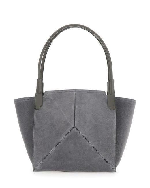 Victoria Beckham Gray 'Victoria Small' Tote Bag With Embossed Logo Lettering On The Front