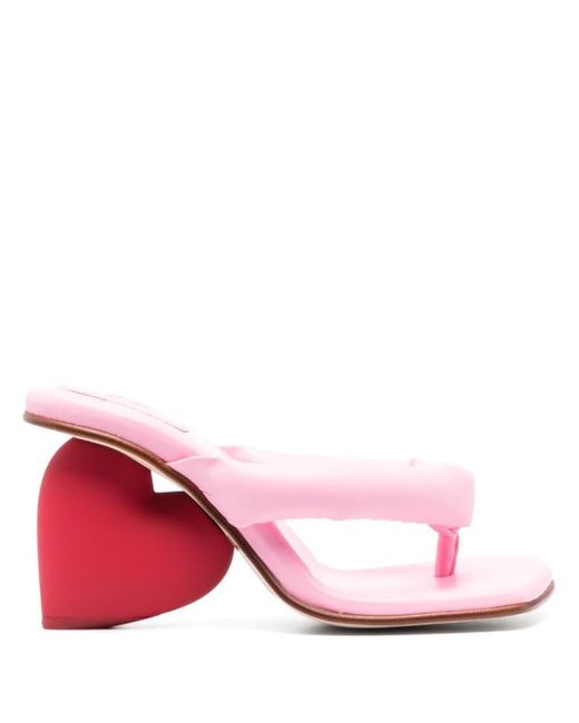 Yume Yume Pink Love Heel Thong-strap Mules In Vegan Leather Woman