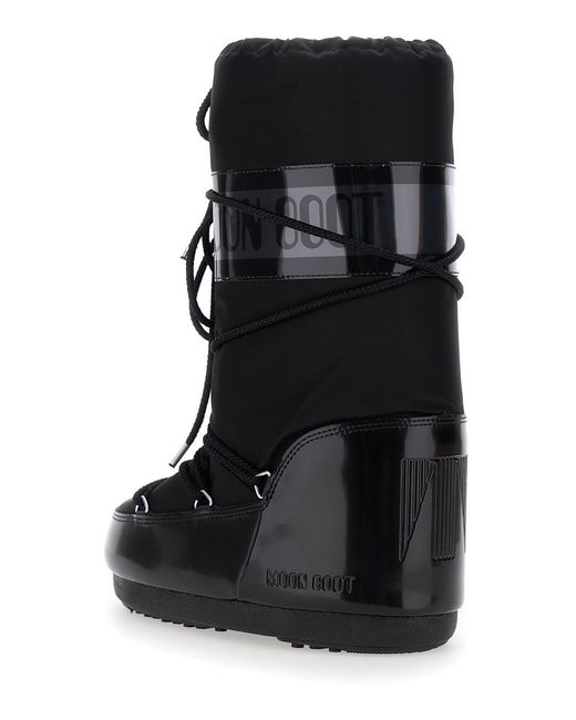 Moon Boot Black 'Icon' Snow Boots With Maxi Logo Print On The Side