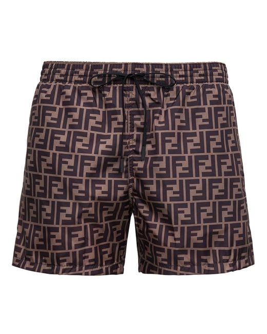 Fendi Blue Ff Fabric Swim Shorts for men