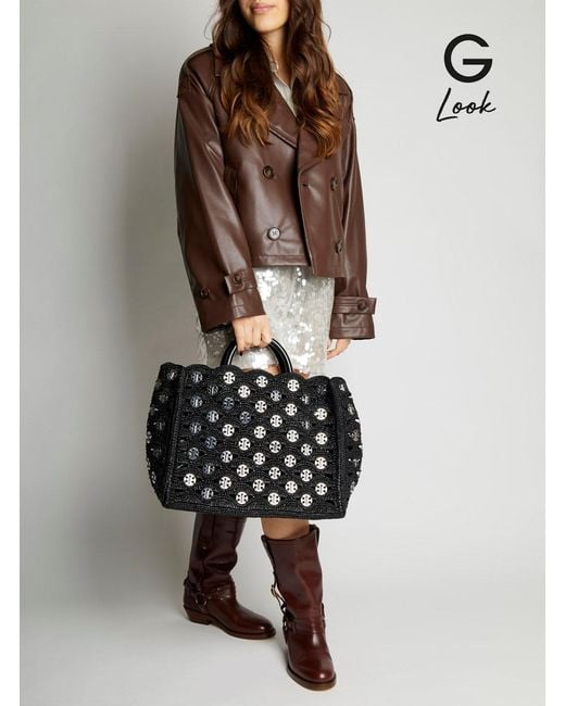 Rabanne Black Handbag With Weaving And All-Over Disc Details