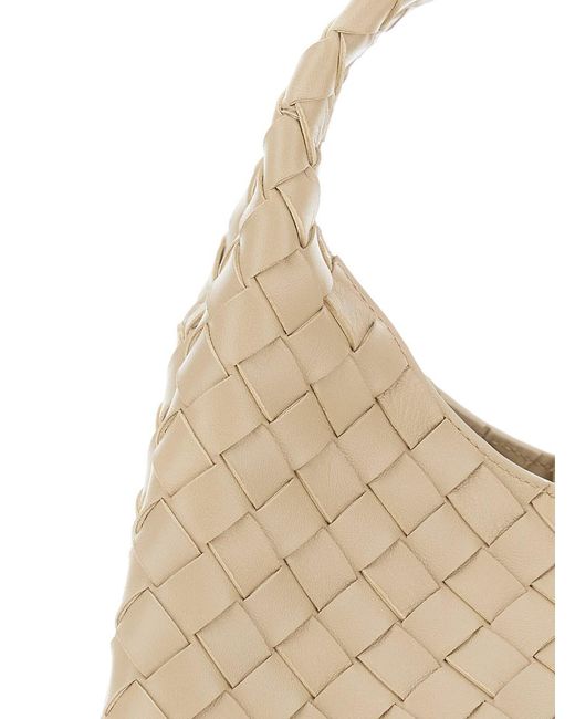 Bottega Veneta Natural Shoulder Bag 'Small Campana Intrecciato 15 Nappa 19' With Ecoleather Intreccio Design