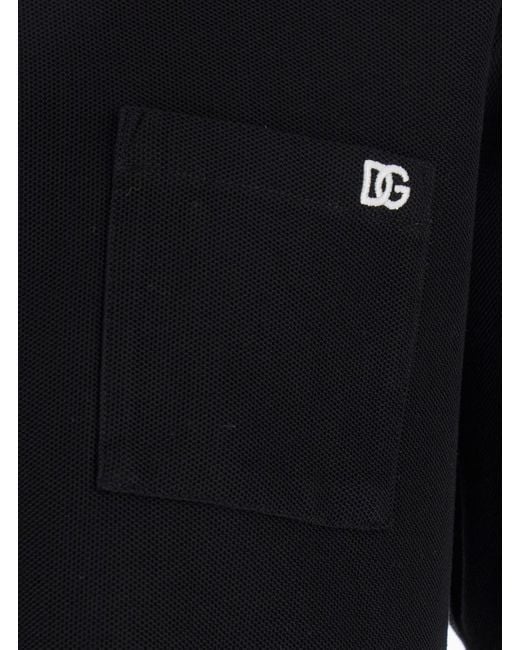 Dolce & Gabbana Black Crewneck T-Shirt With Logo Embroidery On The Front for men