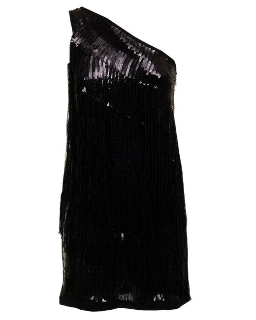 Pinko Synthetic Woman's One Shoulder Sequins Dress in Black | Lyst