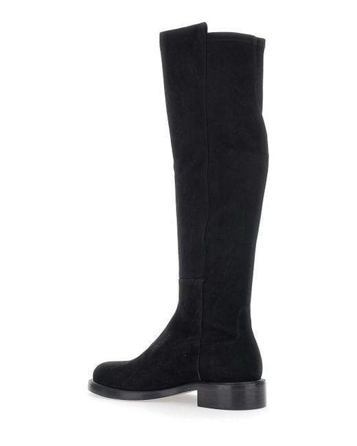 Stivali Al Ginocchio Con Tacco Basso Largo di Stuart Weitzman in Black