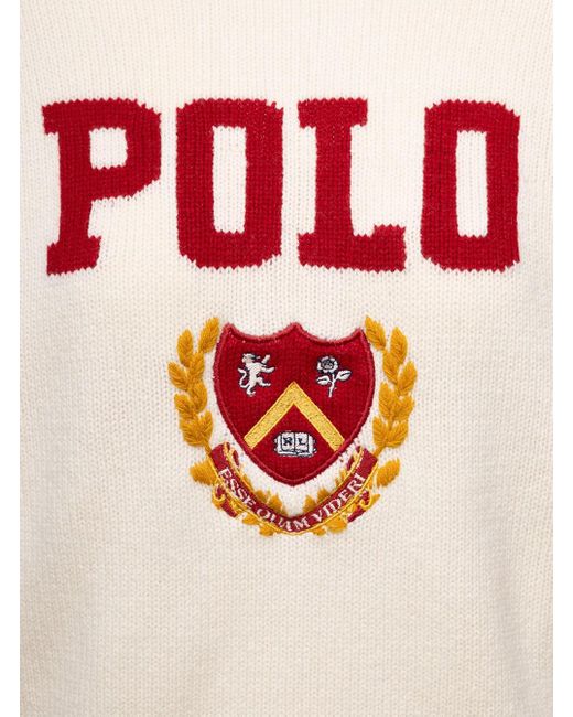 Polo Ralph Lauren White Wool Polo Crest Sweater