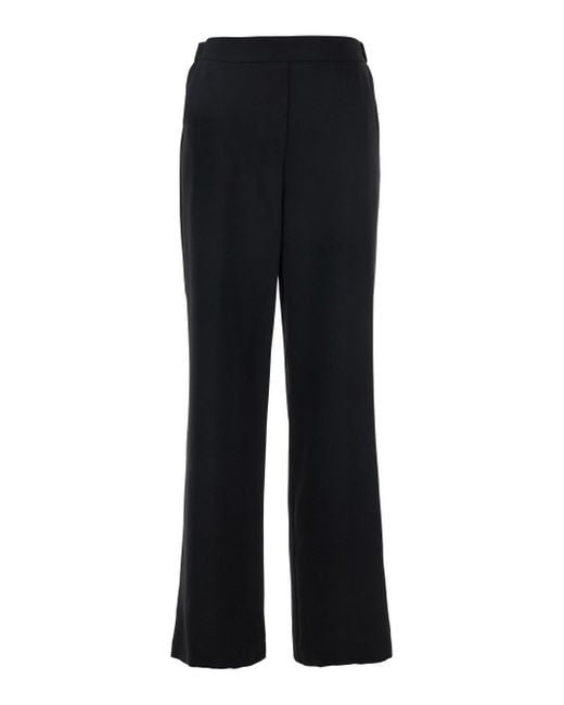 Plain Black Pants With Elastic Rear Waist And Wide Leg