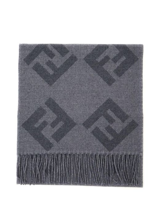 Fendi Gray Fringed Edge Scarf With All-Over Ff Logo for men