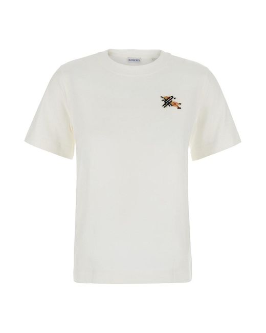 Burberry White T-Shirt With Ekd Logo Embroidered On The Front