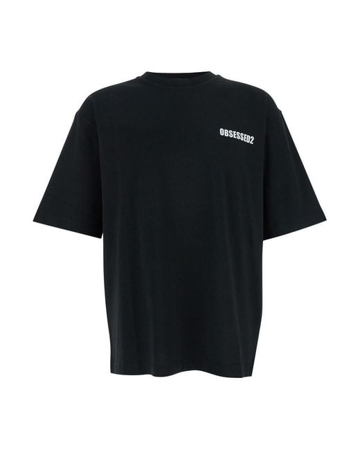 DSquared² Black T-Shirt With Logo On The Front for men