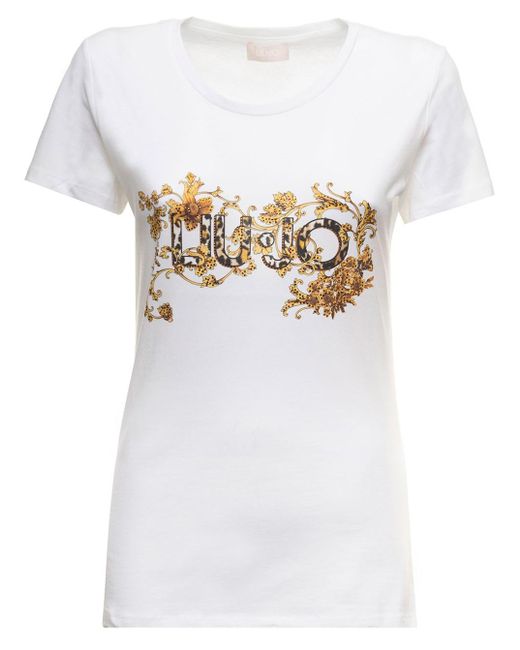 Liu Jo White Cotton T-shirt With Animal Baroque Logo Print Jeans Woman ...