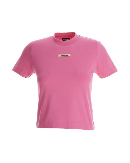 Jacquemus Pink 'Gros Grain' T-Shirt With Logo Patch