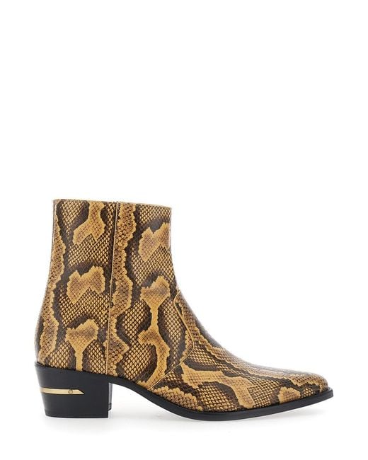 Amiri Brown Python Ma Pointy Boots With Sharp Toe And Leather Detail for men