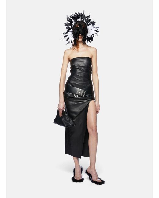 The Attico Black Sleeveless Off-Shoulder Midi Dress