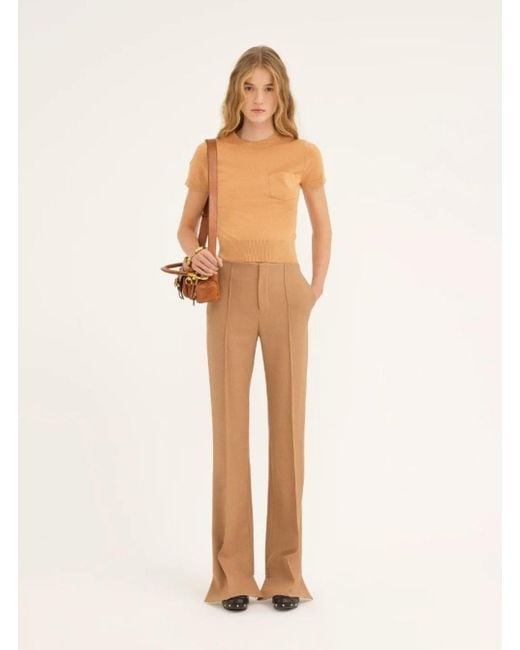 Chloé Natural Flared Pants With Asymmetric Hem