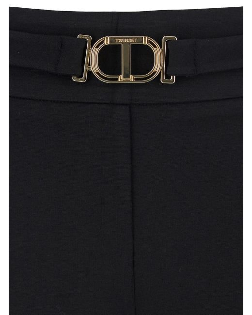 Twinset Black Pants With Belt With Buckle And Belt Loops