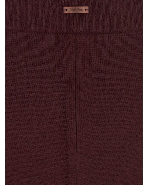 Max Mara Purple 'Judy' Bordeaux Pants With Elastic Ribbed Waist And Logo Patch On The Rear