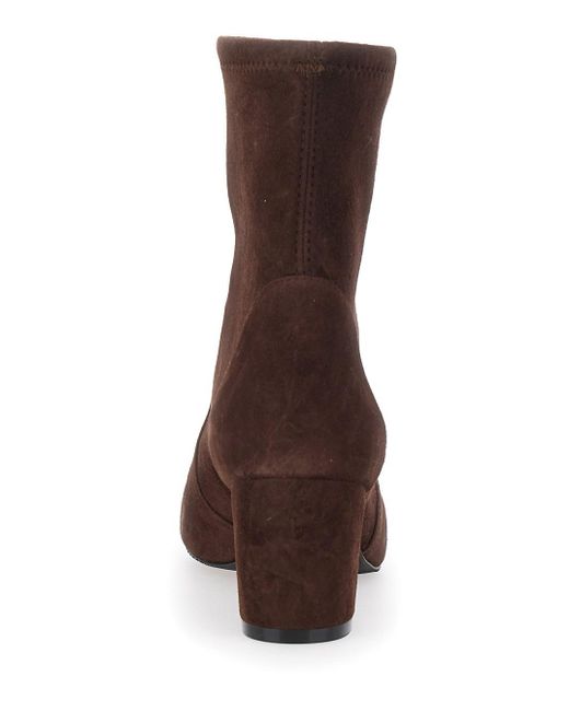 Stuart Weitzman Brown 'Yuliana' Ankle Boots With Medium Block Heel In
