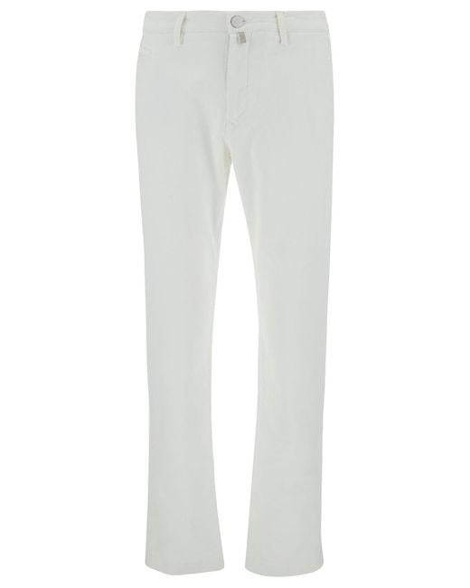 Jacob Cohen Gray 'bobby' Slim White Pants With Logo Patch In Cotton Man for men