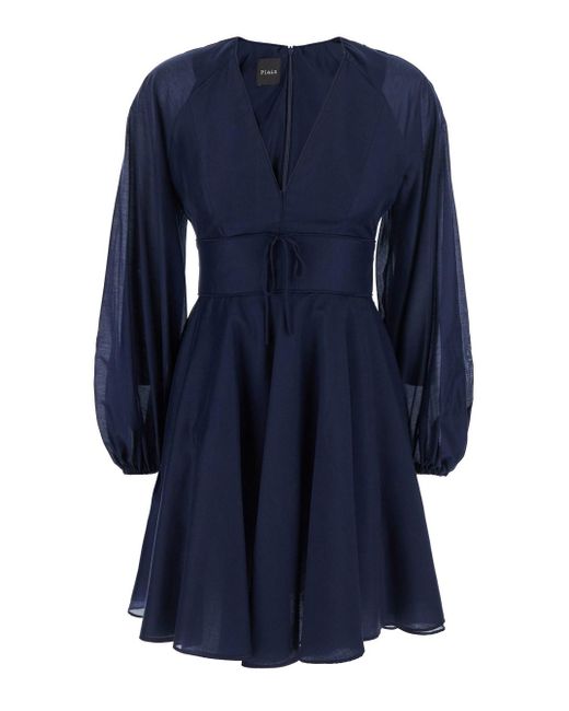 Abito Mini Con Scollo A V E Maniche A Palloncino di Plain in Blue