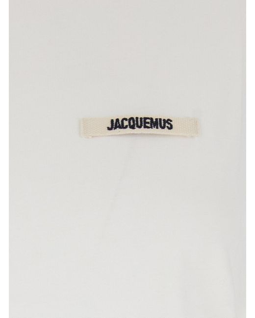 Jacquemus White 'Le T-Shirt Gros Grain' Crewneck T-Shirt With Logo Patch On The Front