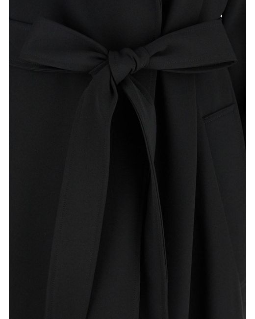 Le Plain Black Double-Breasted Trench Coat With Matching Belt