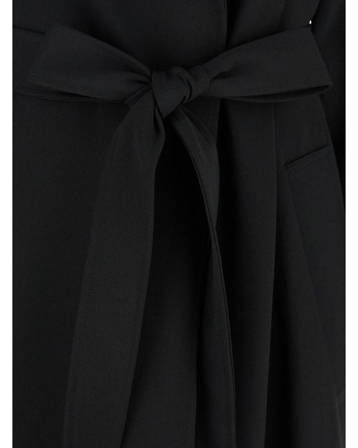 Plain Black Double-Breasted Trench Coat With Matching Belt
