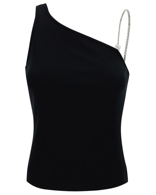 Givenchy Black One-Shoulder Top With 4G Chain