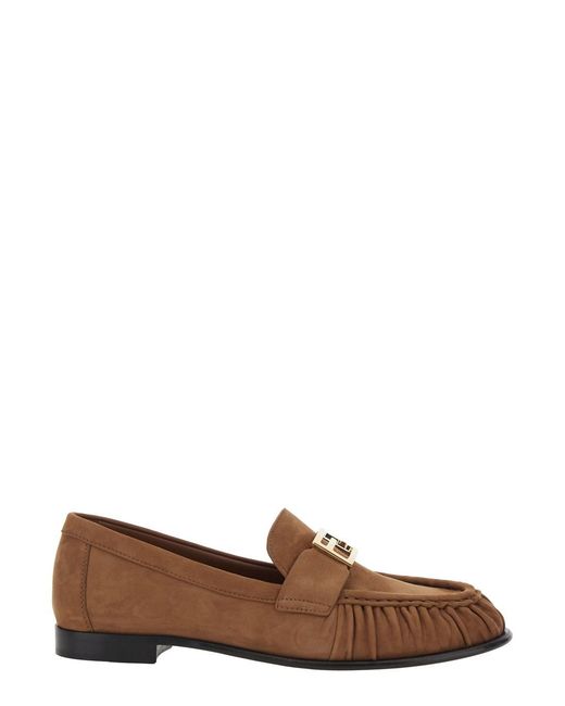 Fendi Brown Loafers With Ff Plaque On The Front