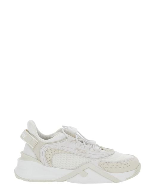 Fendi White 'Flow' Sneakers With Toggle Closure And Logo Lettering On The Side