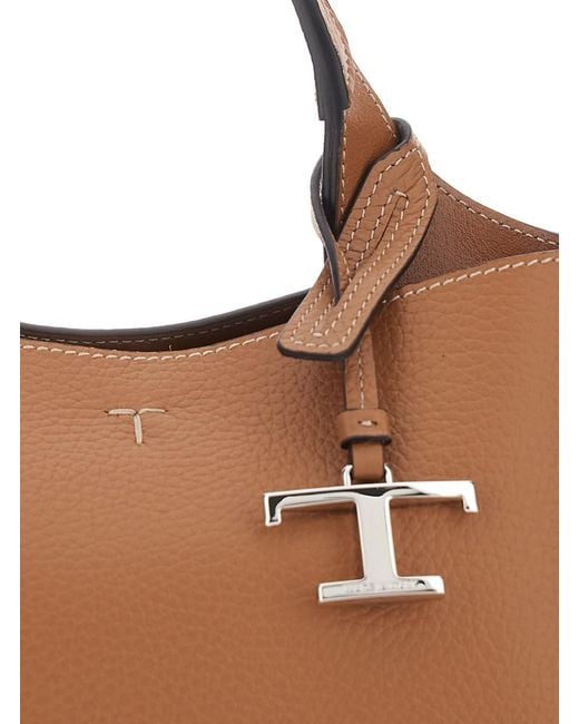 Tod's Brown Handbag With Adjustable And Removable Shoulder Strap And T Plaque Pendant On The Front