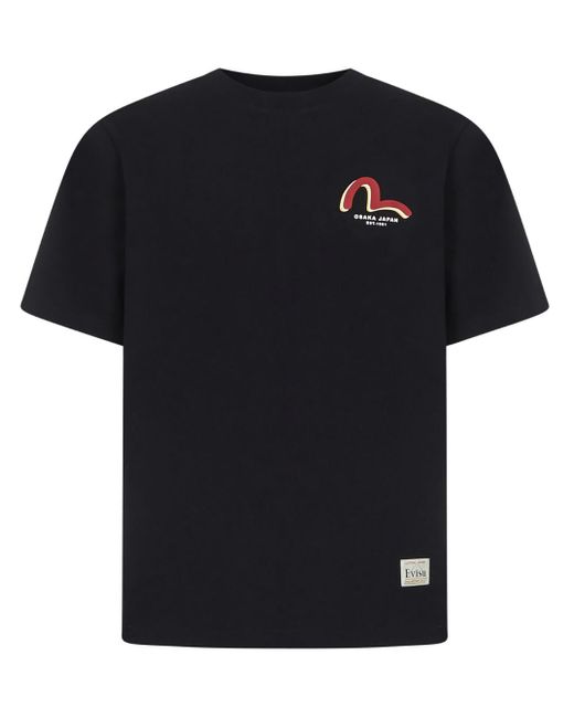 Evisu Black Daruma Buddy Cotton T-shirt Man for men