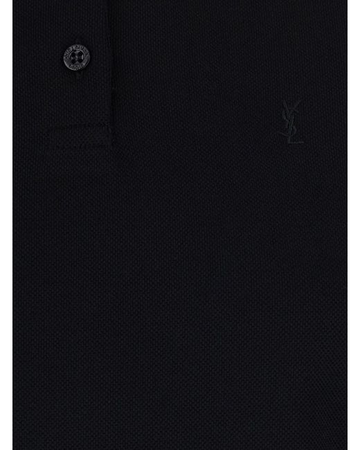 Saint Laurent Black Cotton Embroidered Pique Polo Dress