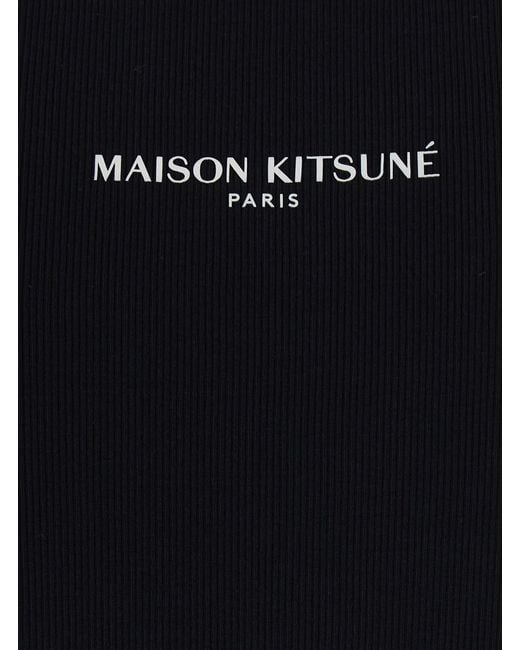 Maison Kitsuné Black Tank Top With Round Neck And Logo Lettering On Th for men