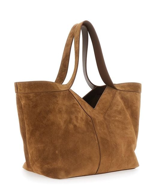 Saint Laurent Brown Ysl Bo Y Tote Bag S Leather Shopper Bag For