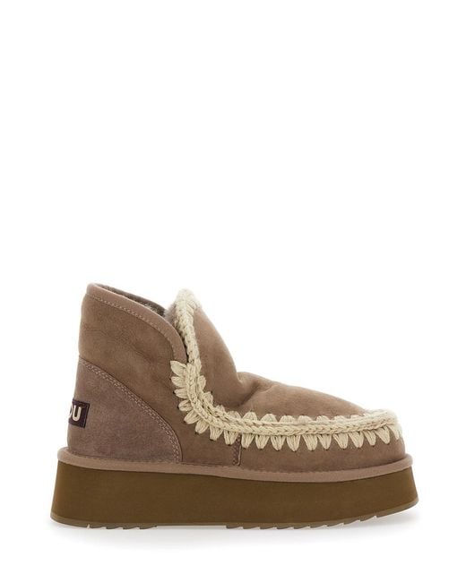 Mou Brown 'Mini Eskimo' Ankle Boots With Logo Patch On The Rear