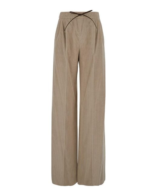 Max Mara Natural Palazzo Pants With Drawstring