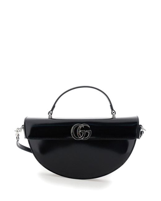 Gucci Black Half Moon Shaped Handbag With Double G Logo Plaque On The