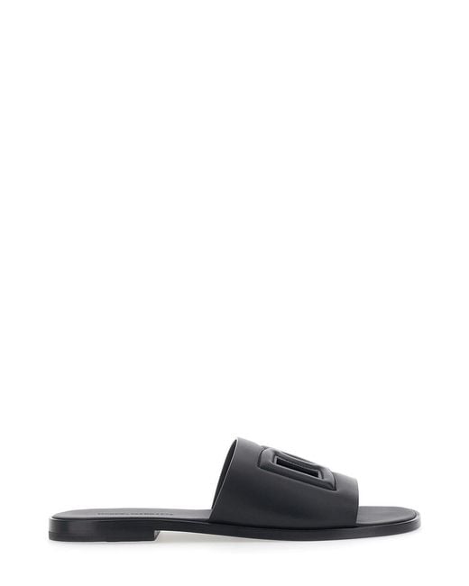Dolce & Gabbana Black Sandals With Cut-Out Logo, Leather for men