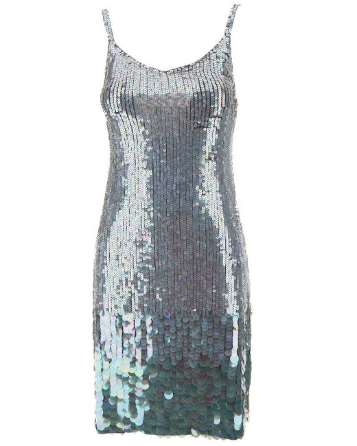 P.A.R.O.S.H. Blue Mini Grey Dress With All-over Multicolor Sequins In Stretch Polyamide Woman