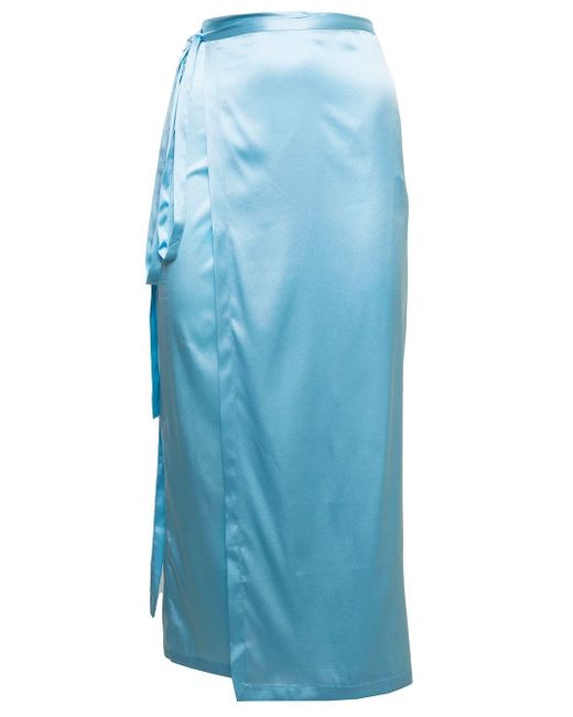 Semicouture Blue Woman's Agatha Satin Wrap Skirt With Bow