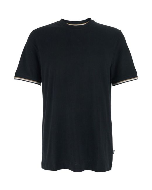 Boss Black Crew Neck T-Shirt With Contrasting Details On The Slee for men