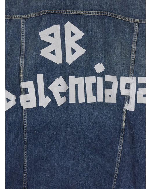 Balenciaga Blue Jacket With Classic Collar And Maxi Logo Print On The for men