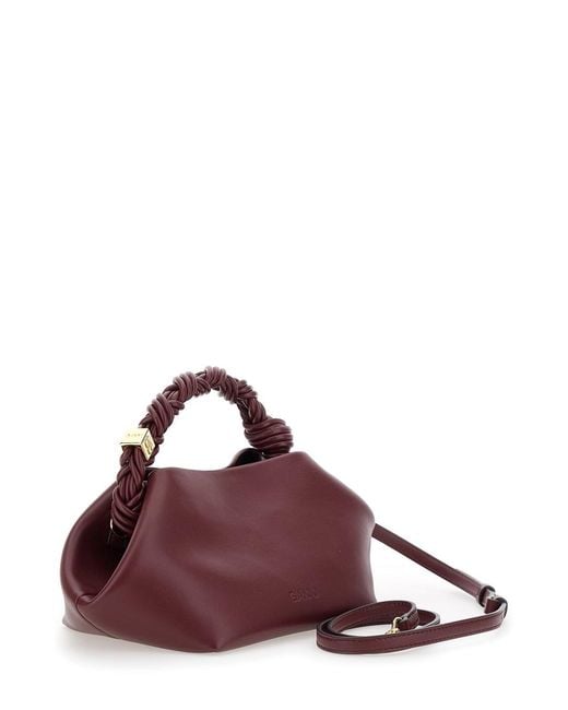 Ganni Brown Bou' Handbag With Butterfly Logo And Hand-Braided Strands