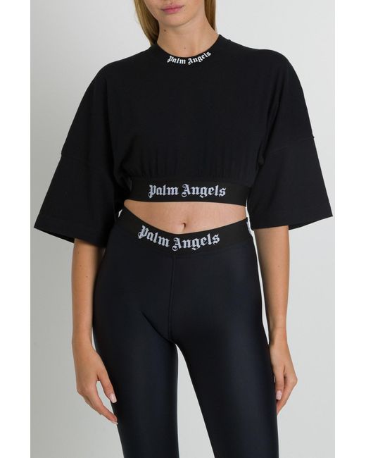 T-shirt Over Crop con logo di Palm Angels in Black