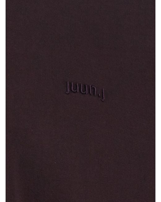 Juun.J Black T-Shirt With Logo Embroidered On The Front And Print O for men