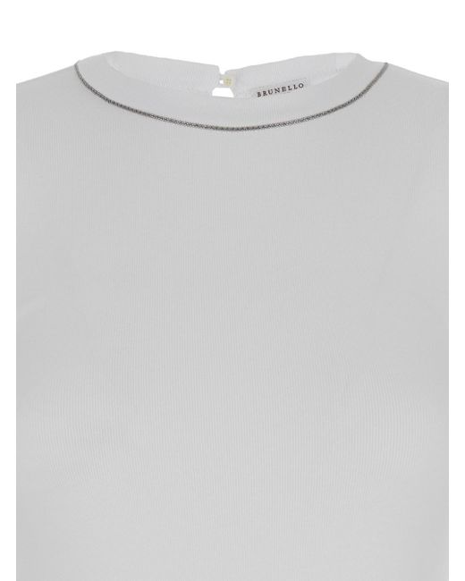 Brunello Cucinelli White Long-Sleeve Top With Monile Detail