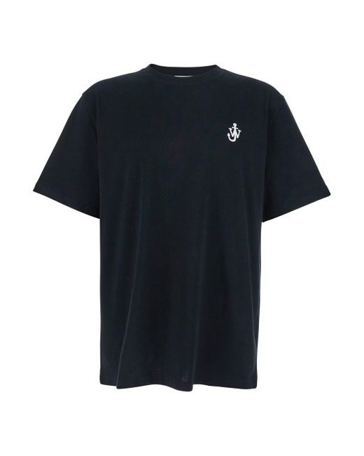 T-Shirt Girocollo Con Ricamo Anchor Sul Fronte di J.W. Anderson in Black da Uomo