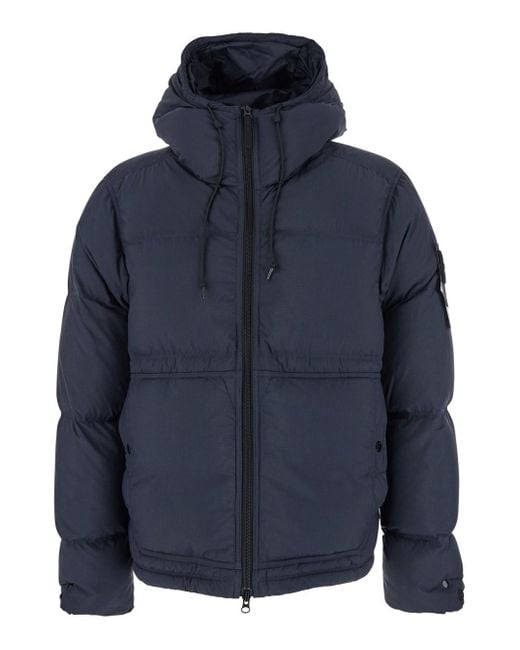 Piumino Con Cappuccio Con Coulisse E Patch Logo Sulla Spa di Stone Island in Blue da Uomo